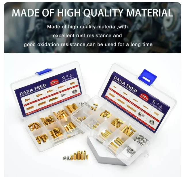 120Pcs M2 M3 Brass Spacer Column Stainless Steel Screw Nut Assortment Hex Isolation Support Pillar Hardware Kit