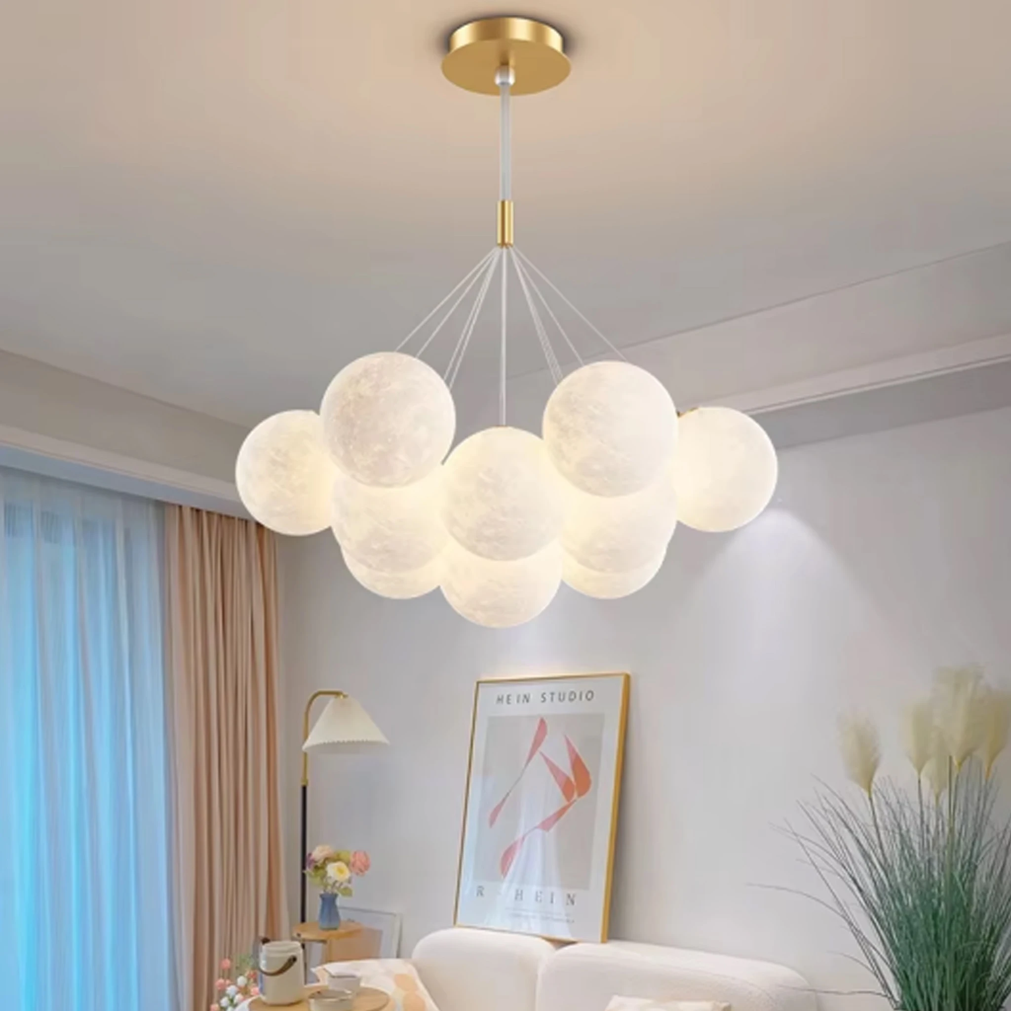 Mondkugel-Pendelleuchte, Goldene Deckenleuchte, Verstellbares Kabel, Moderne Minimalistische Hängeleuchte für Schlafzimmer, Wohnzimmer, Heimbeleuchtung