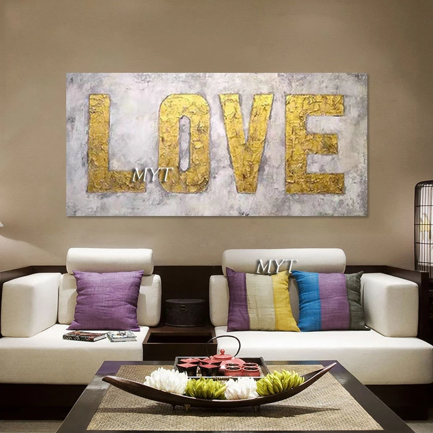 Large Living Room Wall Picture Gold Foil Letter Abstract Oil Paintings On Canvas Thick Texture Modern Art Home Decor Accesories