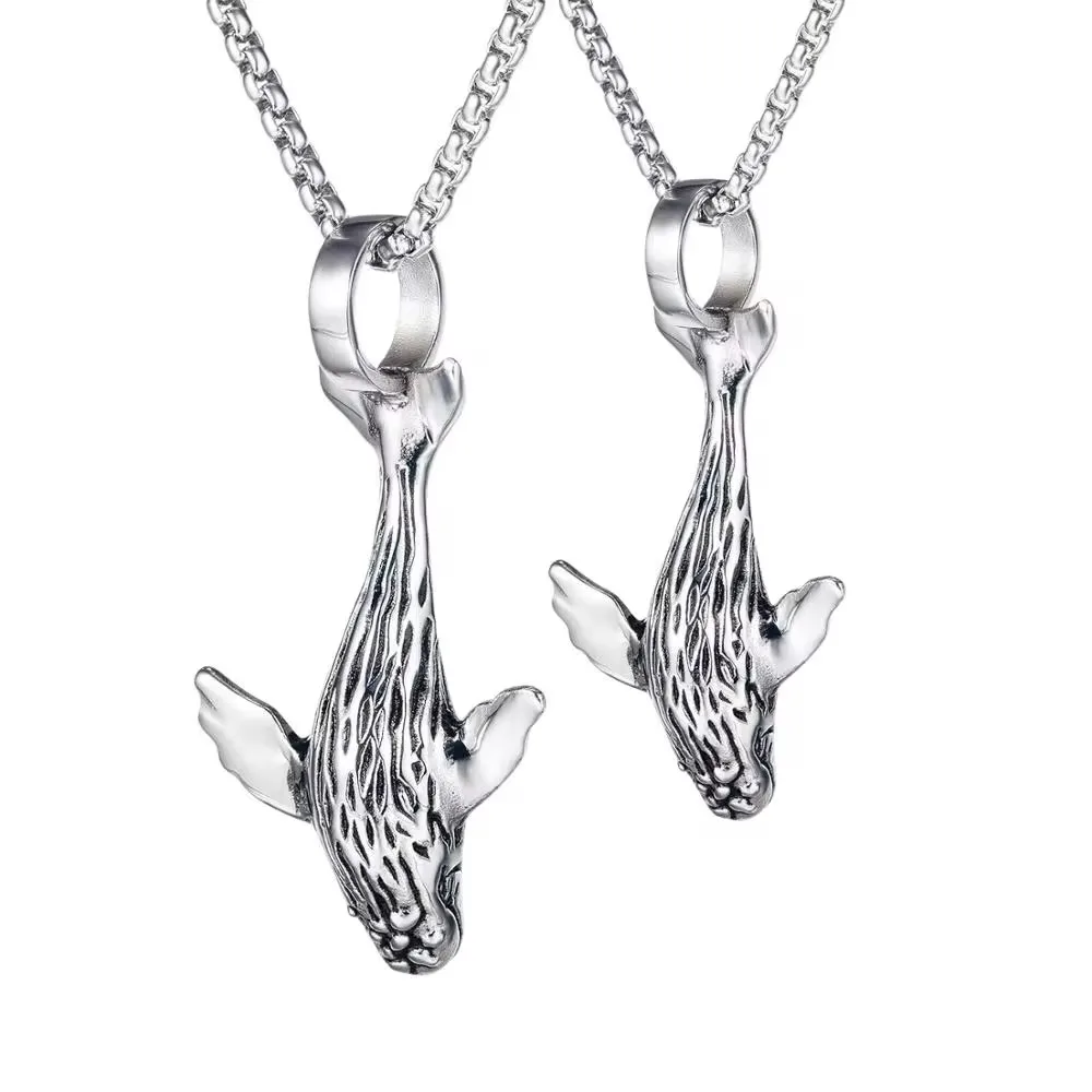 Whale Pendant Fish Nautical Charm Animal Necklaces Jewelry New Design Animal Men Necklace Two Size Pendant