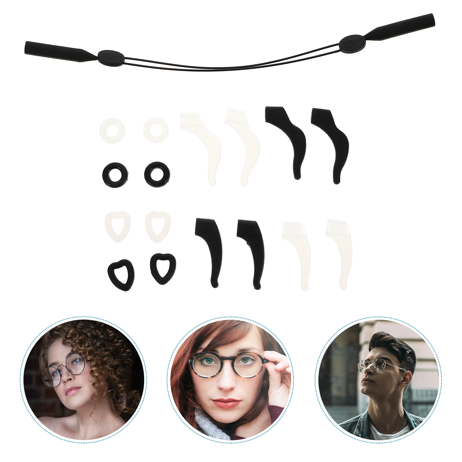 

17pcs Glasses Rope Anti Slip Cover Leg Covers Eyeglass Ear Grip Temple Tips Retainers Silicone Safe Durable Running Swimming