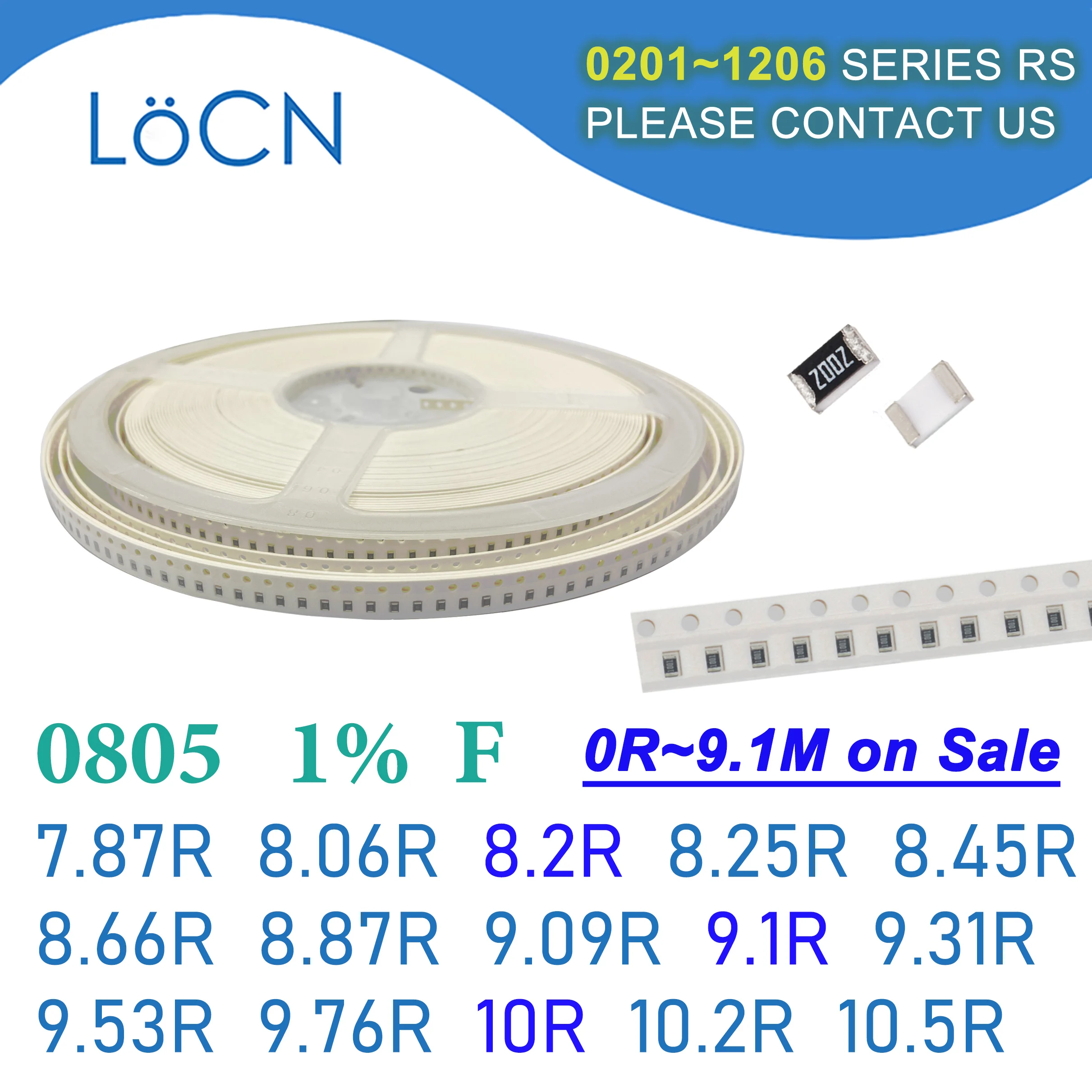 0805 1% 5000PCS SMD Resistor F 7.87R 8.06R 8.2R 8.25R 8.45R 8.66R 8.87R 9.09R 9.1R 9.31R 9.53R 9.76R 10R 10.2R 6.1R 2012 OHM