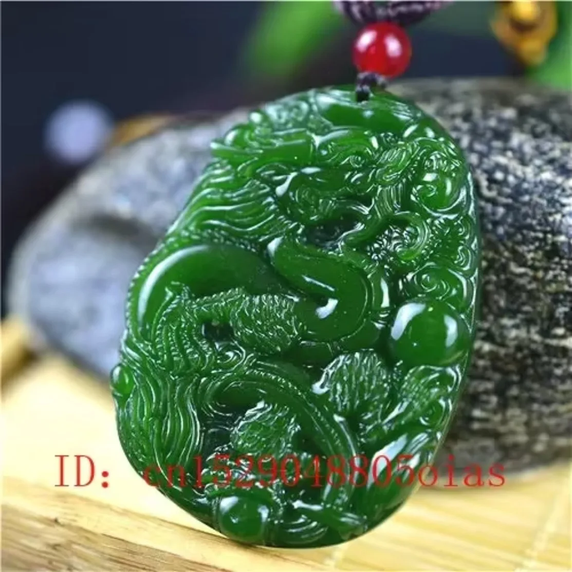 Natural Green Chinese Jade Dragon Pendant Necklace Fashion Accessories Charm Jewelry Carved Amulet Gifts for Women Men - view 5
