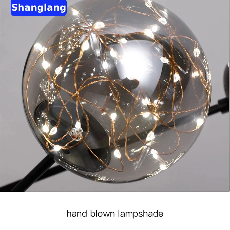 Modern Nordic LED Chandeliers For Living Room Bedroom Decoration Black Luxury Glass Ball Ceiling Pendant Lamp Dimmable Fixture