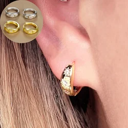 Fashion Stainless Steel Chunky Small Hoop Earrings for Women Star Texture Round Circle Huggie Piercing Earrings Punk Jewelry