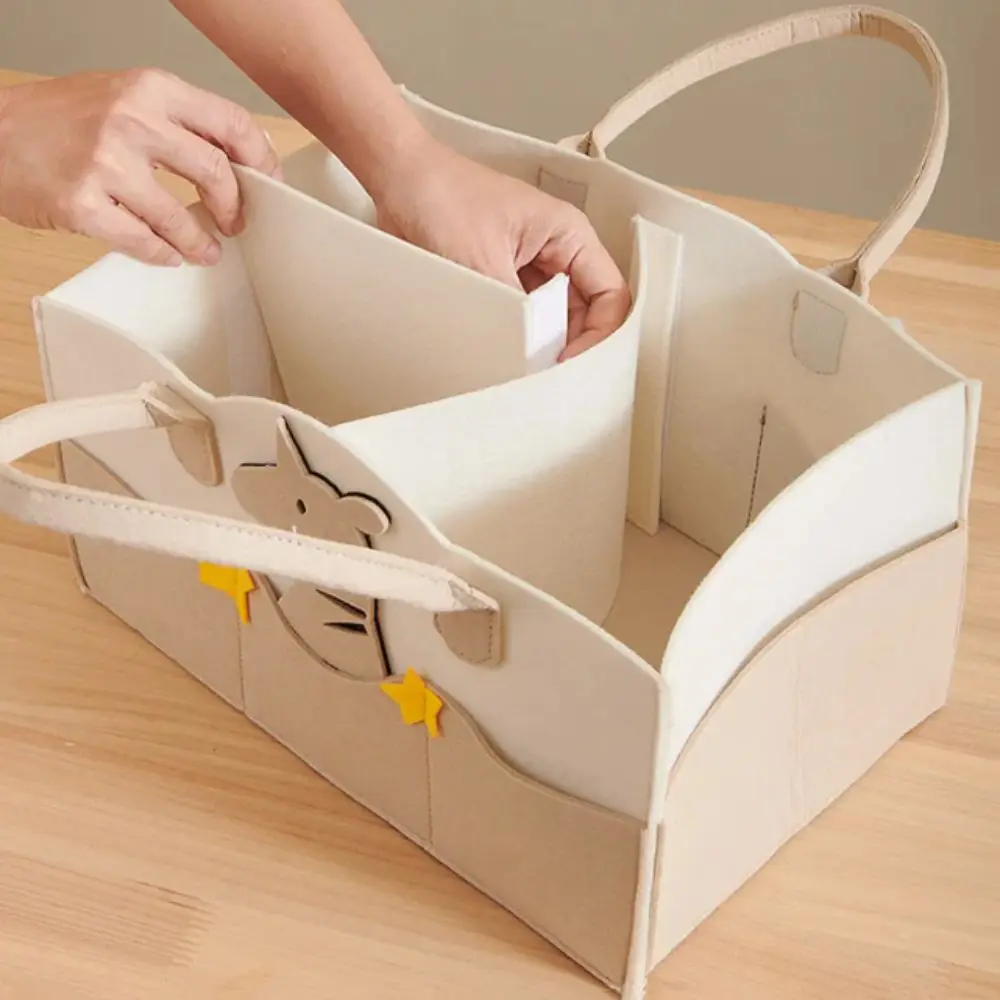 Felt Material Diaper Organizer Foldable Design Non-Woven Fabric Nursery Storage Bin Portable Bag Cartoon Print