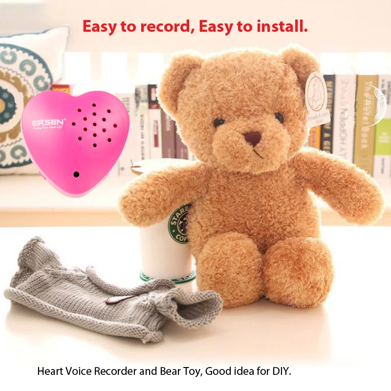 Bear Stuffed Animals with Voice Recorder Set, 30 Seconds Voice Heart Recorder Plush Bear Cute Toy with Zipper for Boys Girls