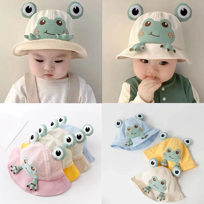 

2024 New Summer Breathable Mesh Baby Bucket Hat Kid Boys Girls Outdoor Sun Hat Cute Cartoon Frog Children Fisherman Cap Bonnet