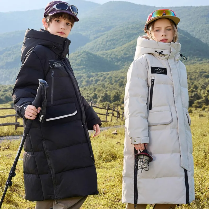 RAISE Winter 5-14Y Junior Girl Down Jacket Young Teenager Boy Thicken Warm Waterproof Hooded Outerwear Kid Boy Winter Long Coat