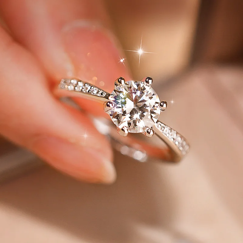 Single-Row Six-Prong Ring 3ct Moissanite Women's PT950 Platinum-Bold single-row center stone,perfect highlight for grand dinners