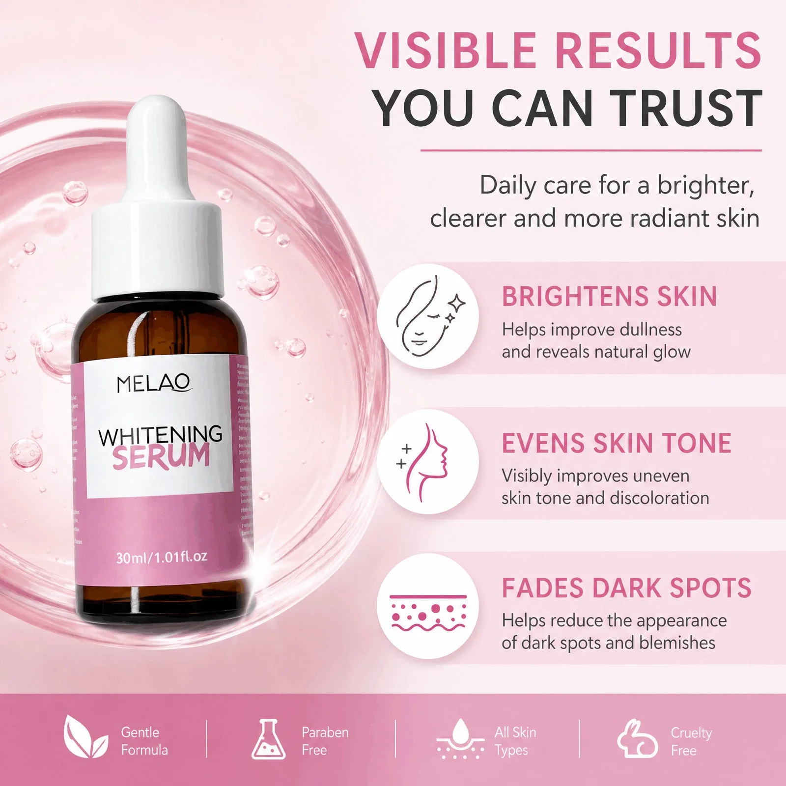 MELAO Whitening Face & Body Serum, Hydrating & Glow-Boosting Serum for Even Skin Tone, Daily Skin Care Serum, 30ml