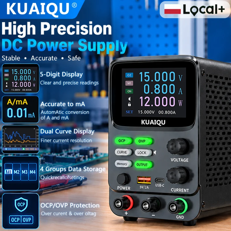 KUAIQU 0,001 V/0,01 mA, alimentation CC professionnelle, courbe tension-courant, stockage en mémoire de quatre groupes, OCP, OVP, RS-232/485, alimentation de bureau programmable, adaptée aux tests analogiques, écouteurs, détection de micro-courant, produits de recherche et développement électronique.