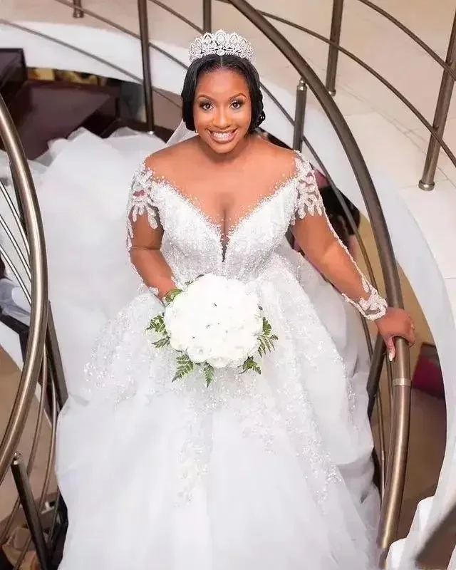 Flavinke personalizado nueva llegada lentejuelas de lujo Vintage mangas largas vestido de baile vestidos de novia vestidos de novia 2025