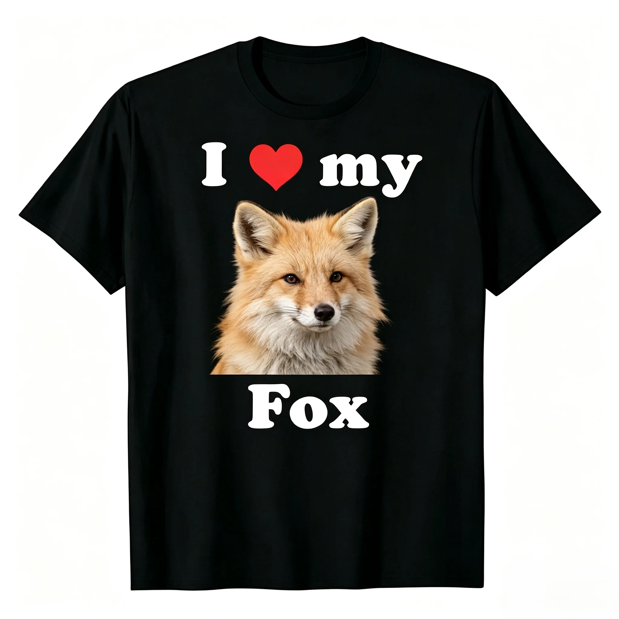 Unisex I Love My Fox Graphic T-Shirt Men Women Cute Red Fox Portrait Red Heart Print Short Sleeve Crewneck Wildlife Animal Lover Oversized Streetwear Tee