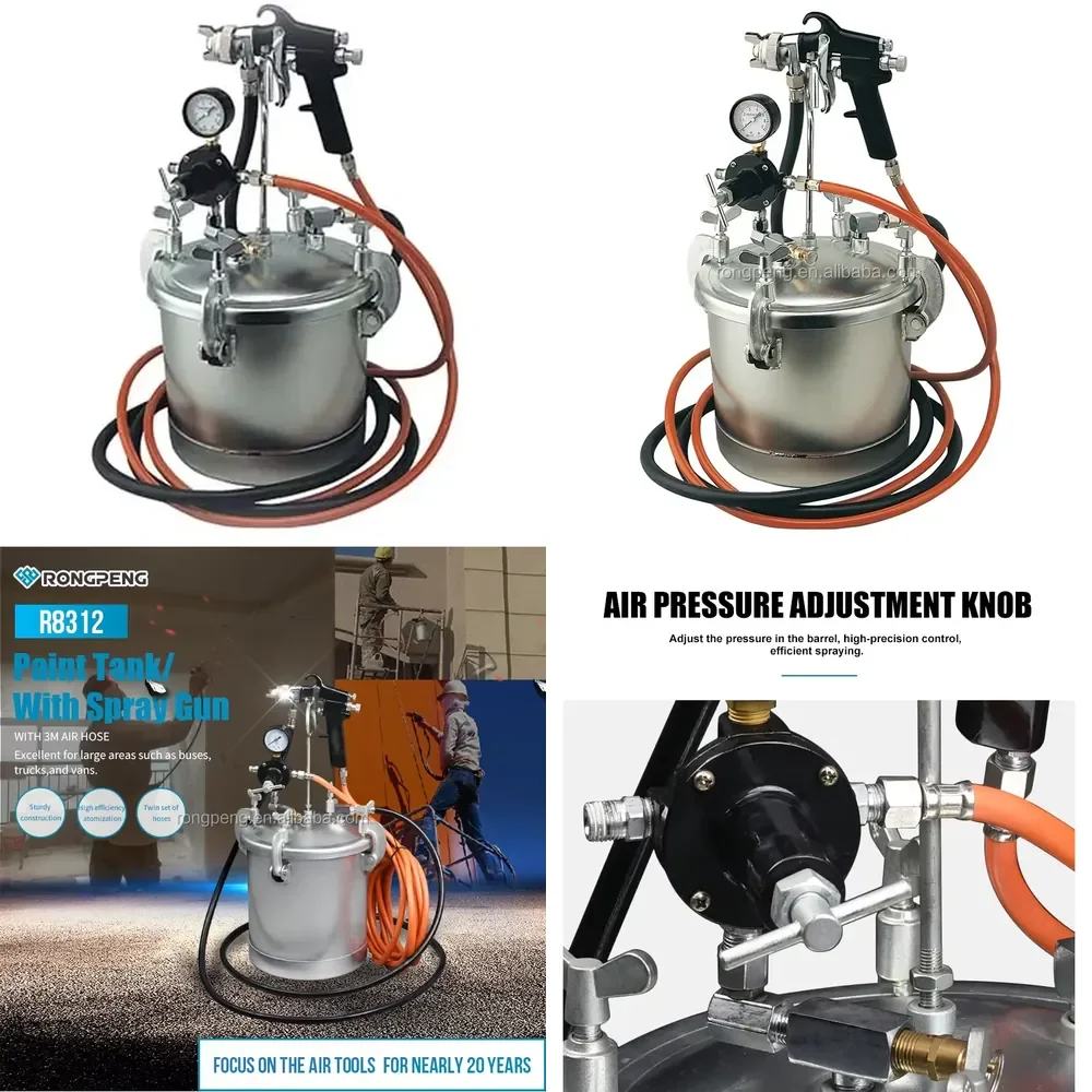 RONGPENG Commercial 10L Automatic Mixing Paint Tank R8312 Pneumatic Spray Paint Pressure Bucket Resin Casting for DIY