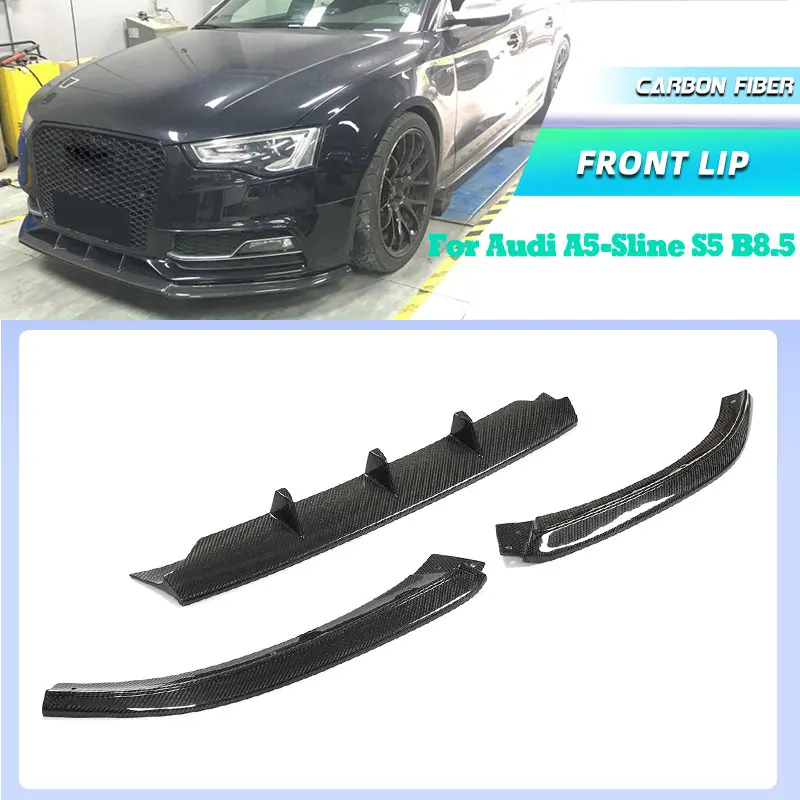

Carbon Fiber Car Front Bumper Lip Spoiler for Audi A5-Sline S5 B8.5 Sedan 2012-2016 3PCS/SET Racing Front Chin Apron Lip FRP