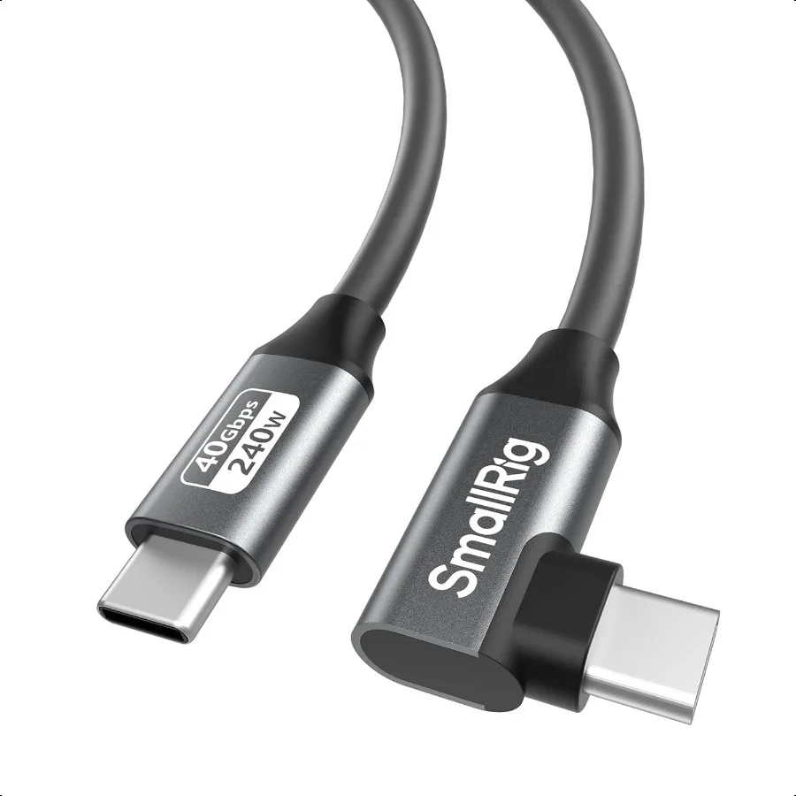كابل USB4 40 جيجابت في الثانية USBC شحن سريع 240 وات وفيديو 8 كيلو @ 60 هرتز ونقل بيانات 40 جيجابت في الثانية 35 سم 13.8 بوصة موصلات مستقيمة إلى زاوية