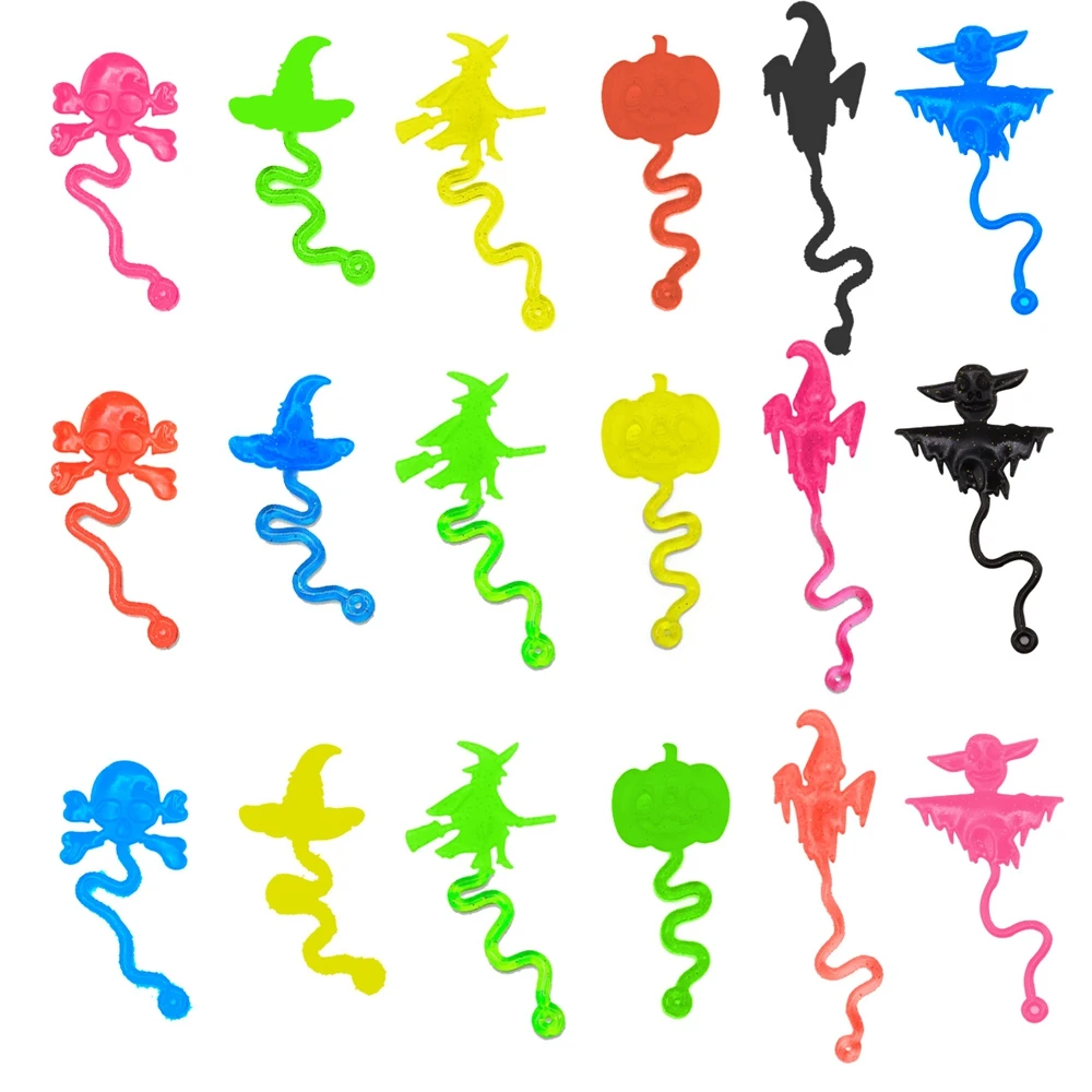 Zestaw Halloweenowy 12 Sztuk Dyni Duch Czaszka Lepkie Zabawki Elastyczne Rozciągliwe Naklejki na Ścianę Idealne na Upominki na Przyjęcia Urodzinowe