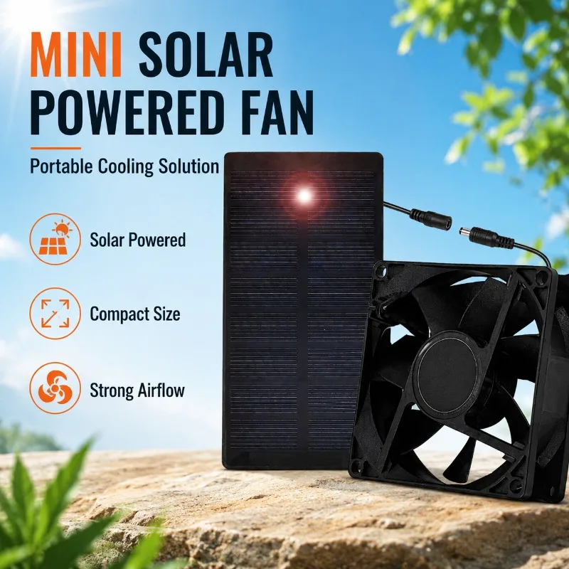 0.8W Mini Solar Fan Kit with IP65 Solar Panel Outdoor Exhaust Cooling Fan for Greenhouse Pet House Camping Mini Solar Fan Kit