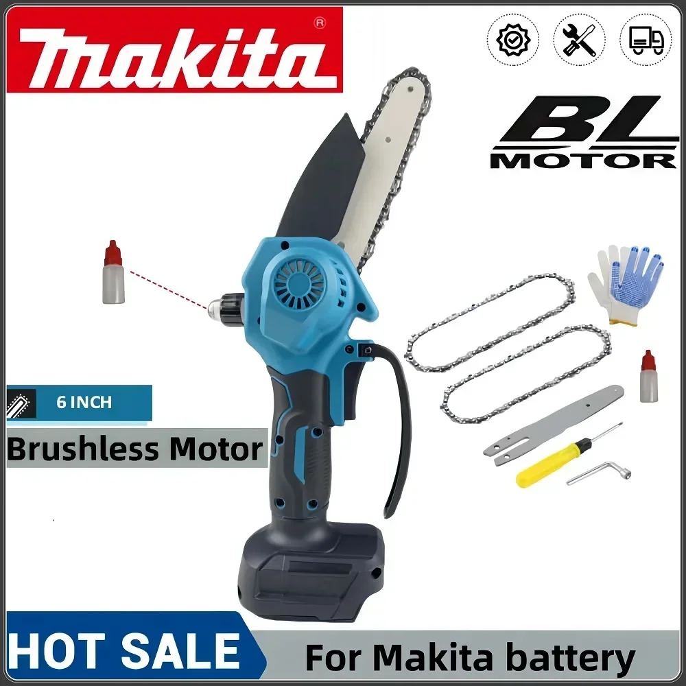 Makita 6 inch oil pot electric chain saw portable chain saw tree cutting machine garden trimming electric tool Makita 18Vbattery