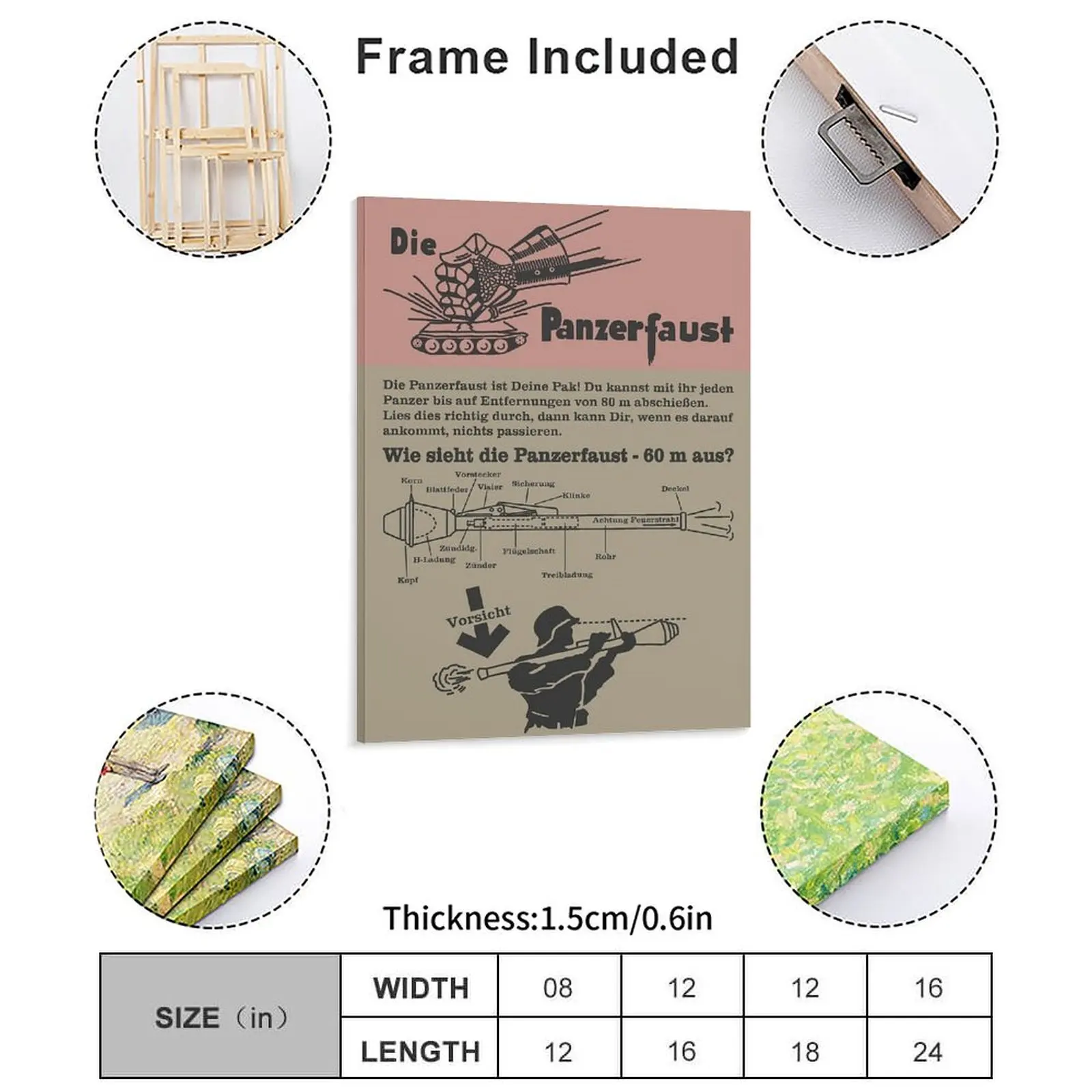 Panzerfaust الألمانية Ww2 مخططات معلوماتية قماش اللوحة سينما الديكور تخصيص المنزل إطار طلاء جدران