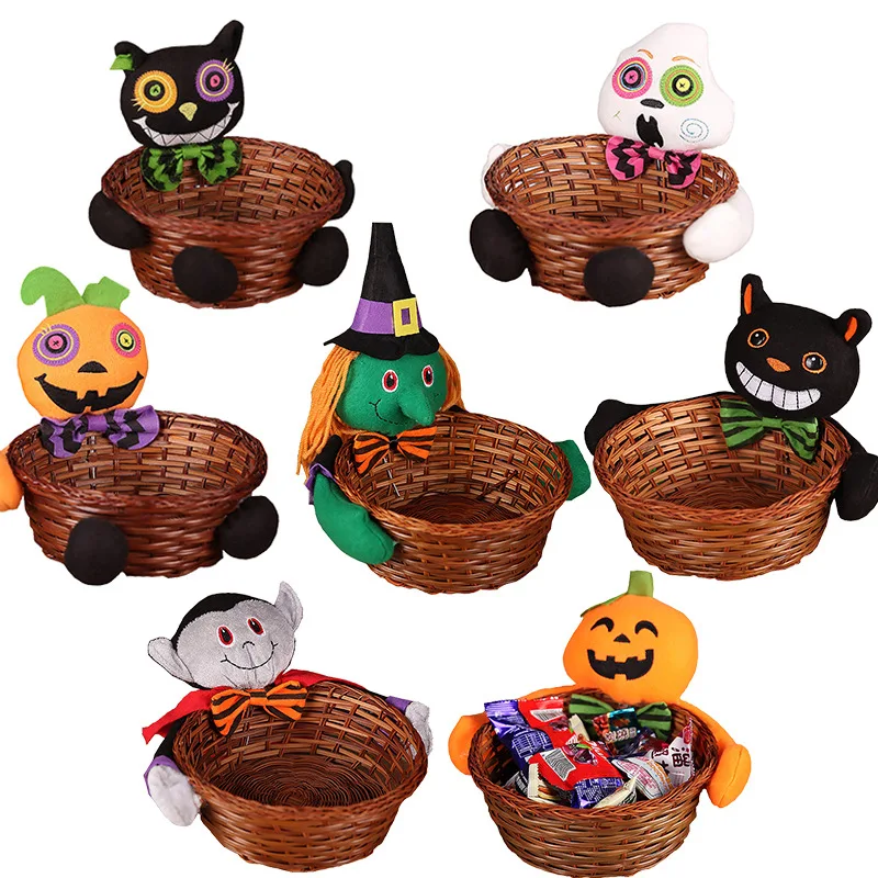 Halloween Candy Basket Arrangement Creative Storage Woven Basket Children's Fruit Basket Pumpkin Candy Halloween Decoration