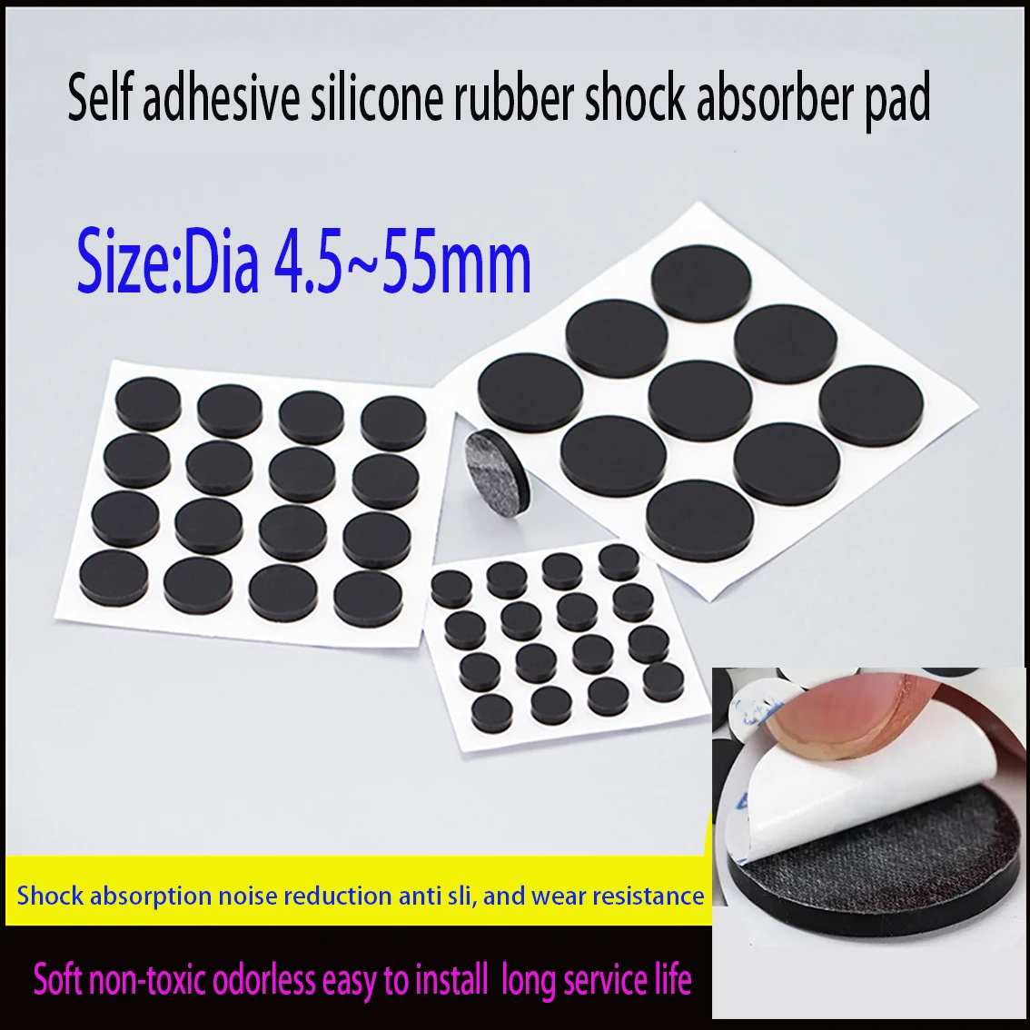 Self Adhesive Silicone Rubber Foot Pad Black Solid Circular Adhesive Anti Slip and Noise Reduction Shock Absorber Pad 4.5mm-55mm