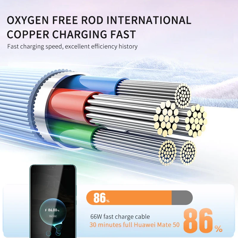 66W USB Type C Cable Quick Charger 3.0 Cable For Samsung Xiaomi Huawei Oneplus Mobile Phone Data Cord Fast Charge Data Cable