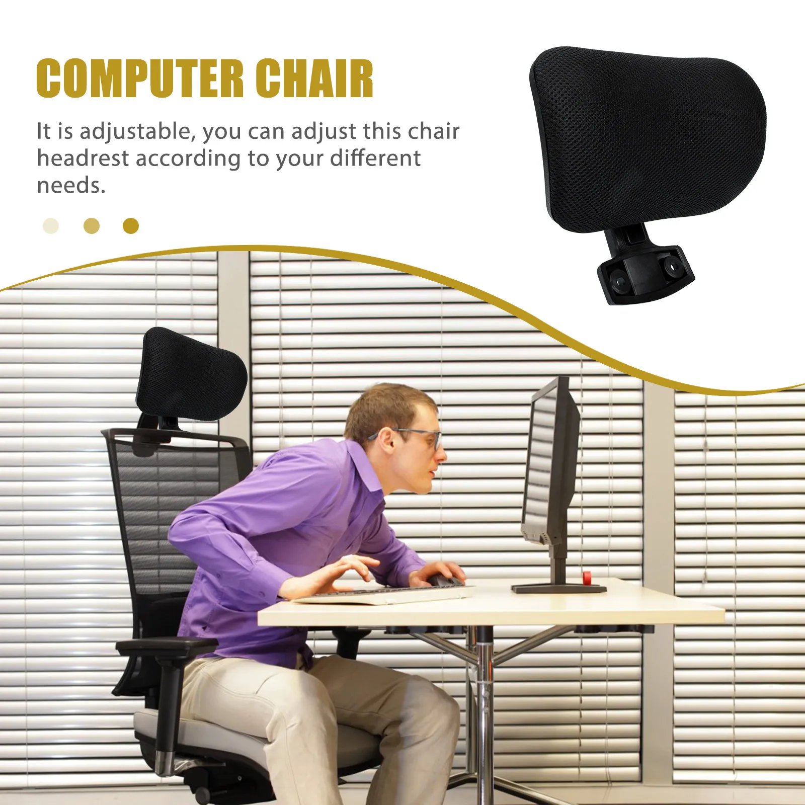 Office Chair Headrest Adjustable Breathable Mesh Computer Halloween Christmas New Year Computer Chair Head Support Pillow