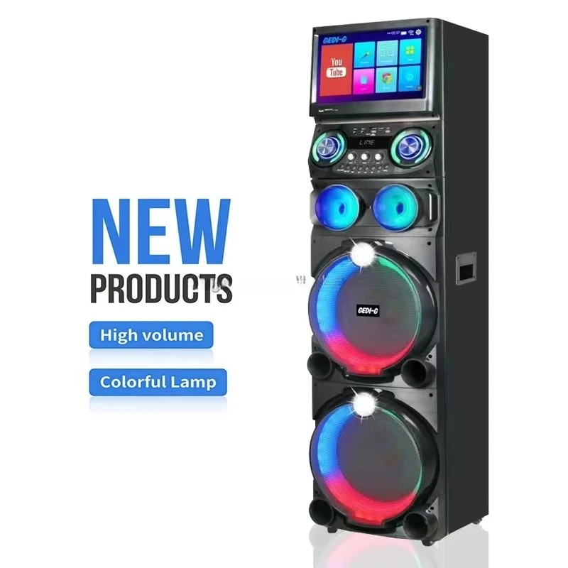 GD-1419 for YouTube Speaker 120W High Power Wooden PA Active Speaker Trolley Portable DJ Light Speaker for Live Streaming