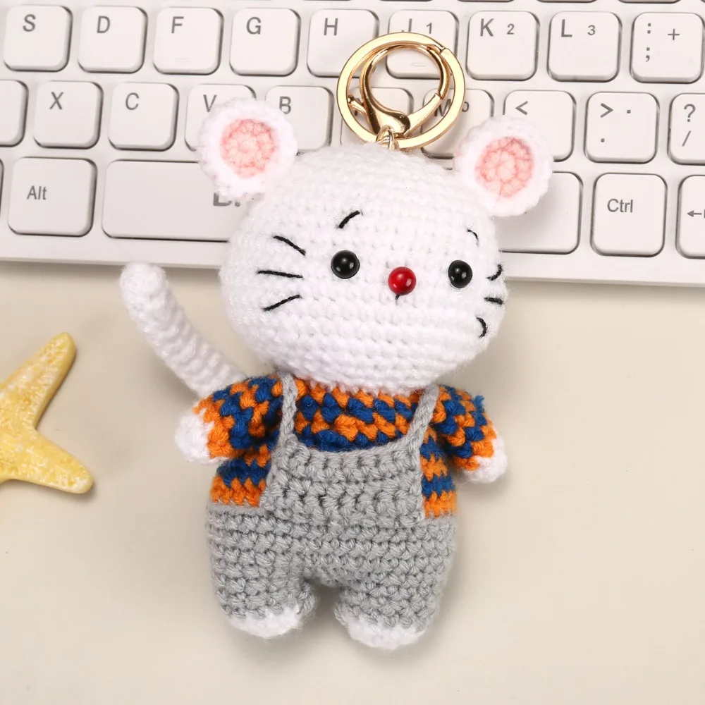 

Cute Handwoven Knitted Animal Keychain Bag Decor Backpack Charm Animal Pendant Car Key Holder Crochet Doll Key Ring Friend Gifts