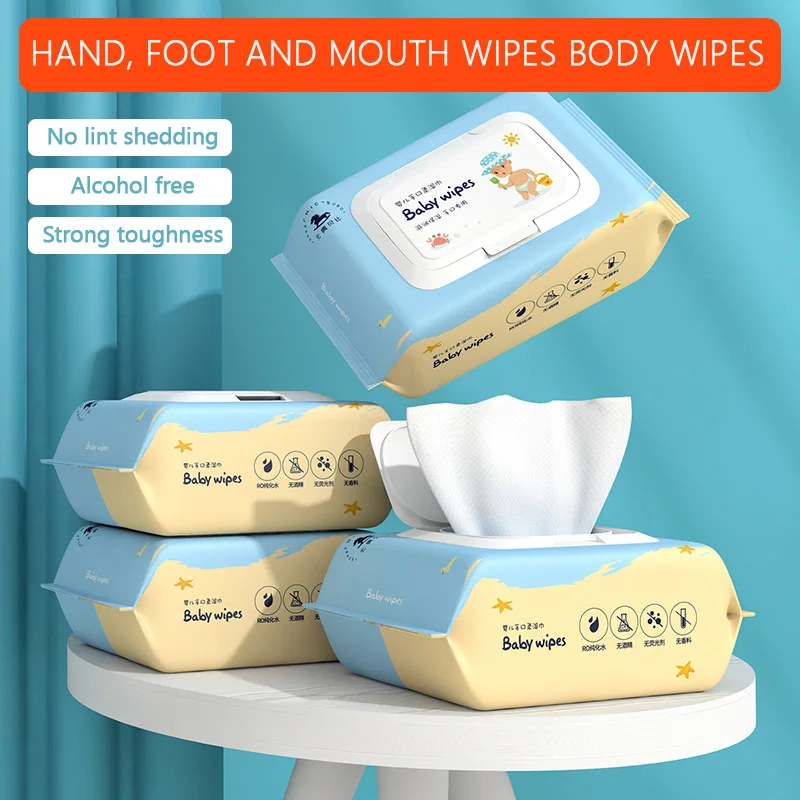 2 Pack (100 Pcs) Hand, Foot and Mouth Wipes Body Wipes for Out and About, Portable Wipes 45g Pearl Texture