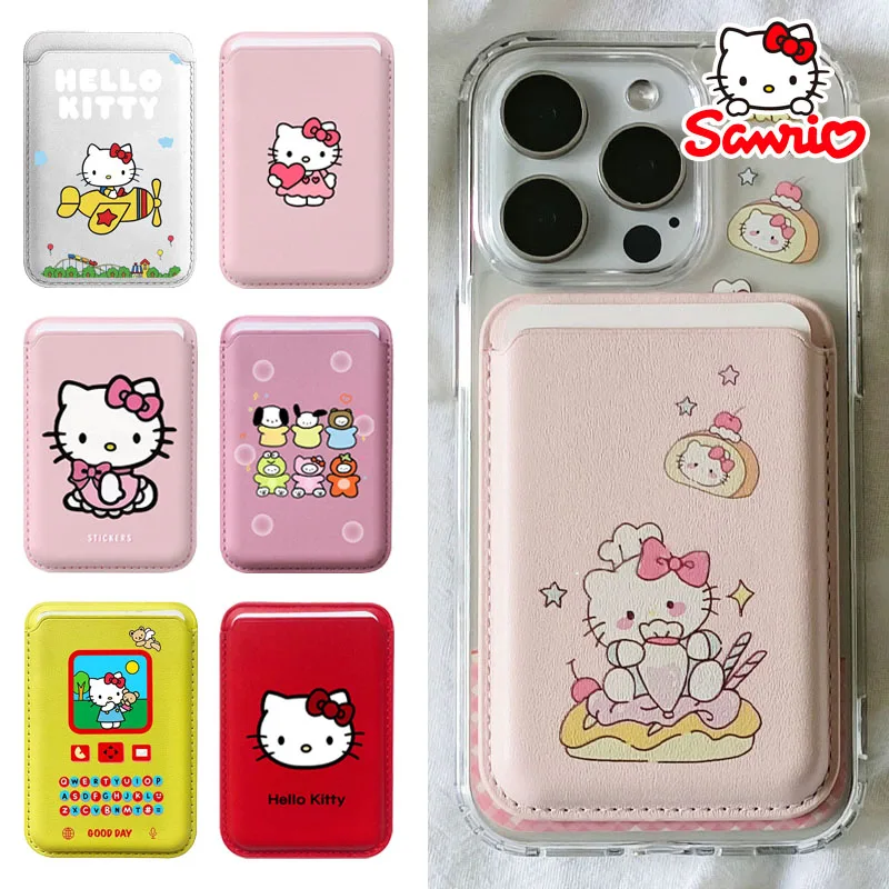 

Чехол-кошелек Sanrio Hello Kitty с рисунком для IPhone 16, 15, 14, 13, Pro Max, держатель для карт Magsafe с магнитной сумкой MagSafe