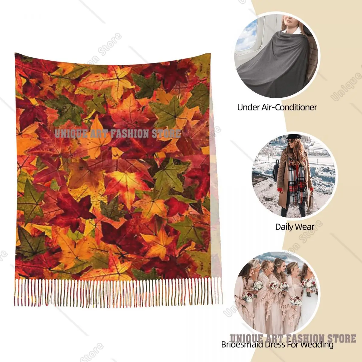 紅葉スカーフ タッセルスカーフ 女性用 ソフトで暖かいショールとラップ ロング 秋 冬 ショール ラップ