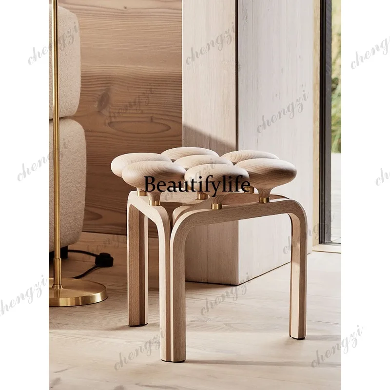 Creative Personality Stool All Solid Wood Ash Wood Log Color Designer Art Shoe Changing Stool