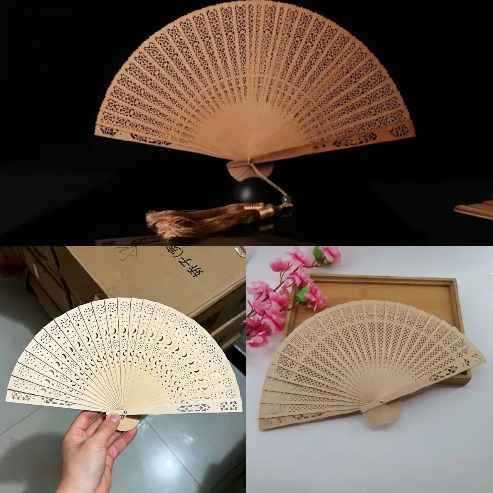 Home Decoration Vintage Bamboo Folding Fan Engraved Personalized Hand Held Fan Antique Chinese Style Chinese Wooden Fan Women