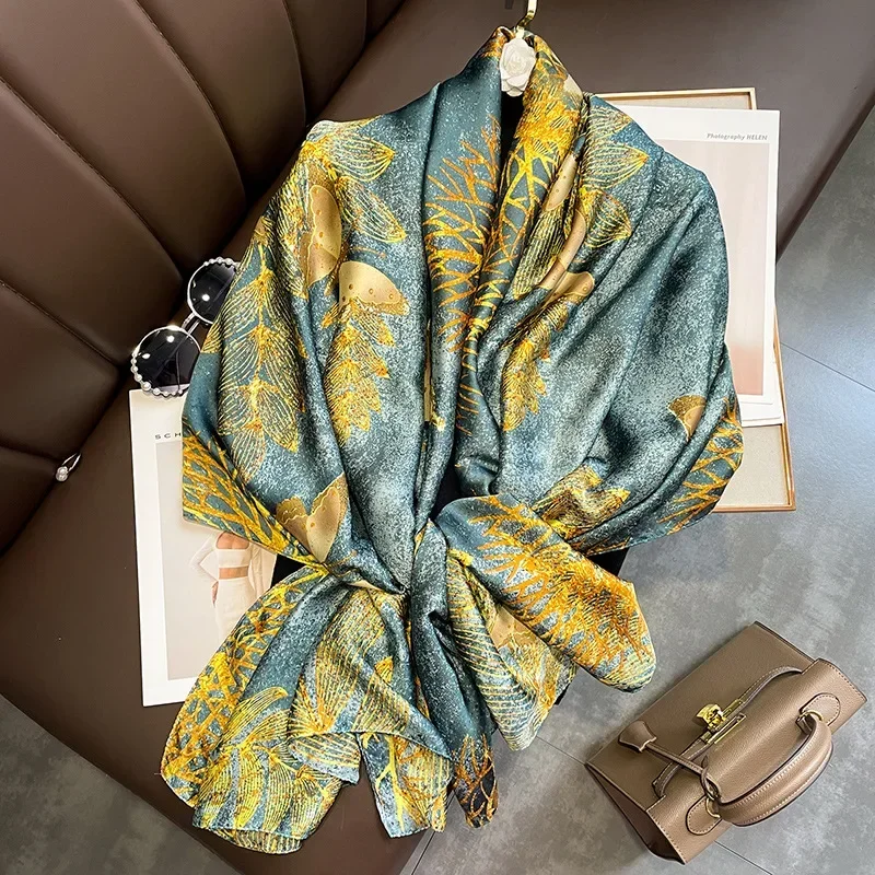 Spring and autumn thin classic retro Chinese style gold foil butterfly imitation silk long scarf summer air conditioning shawl