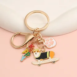 Cute Enamel Animal Keychain Dog Chute Board Pet Paw Key Ring Happy Key Chains Souvenir Gifts For Women Men DIY Handmade Jewelry