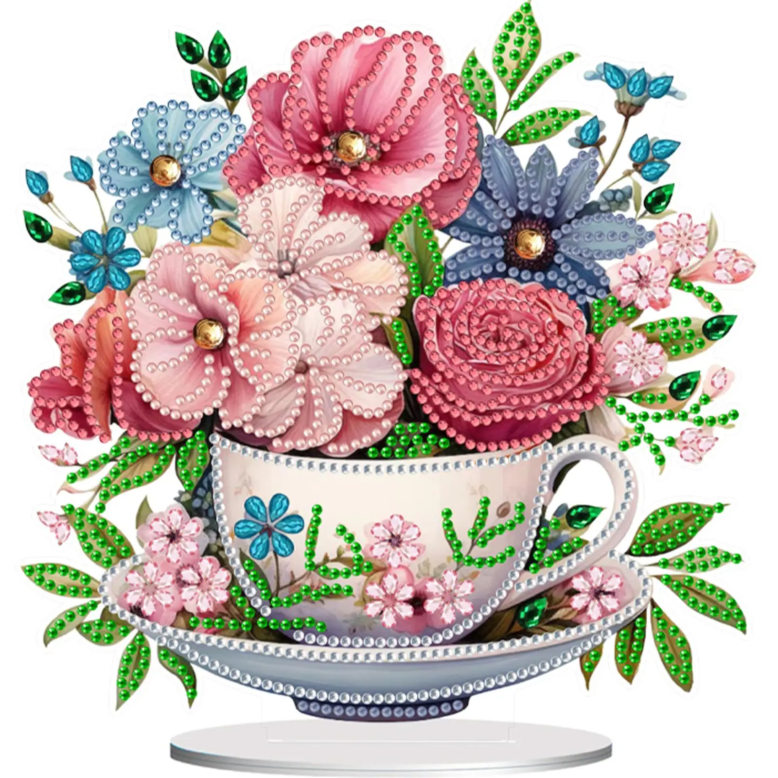 

Acrylic Special Shape Teacup Flower Diamond Painting Desktop Ornaments for Home
