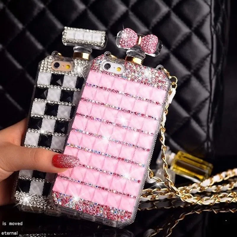 Fashion Diamond Perfume Bottle Strap Phone Case For iphone 15Pro 14Plus 13 Pro 12 Mini 11Pro MAX XSMAX XR 7 8 PLUS Cover Capa