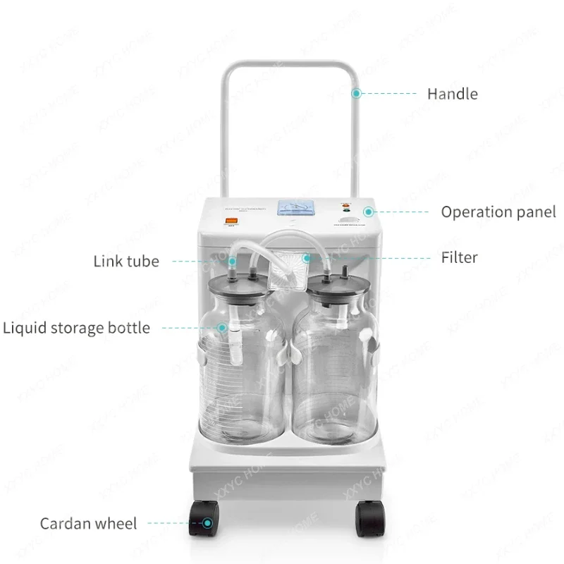 Hot sell Medical electric suction pump apparatus aspirator double bottles suction trolley unit machine vaccum suction machine