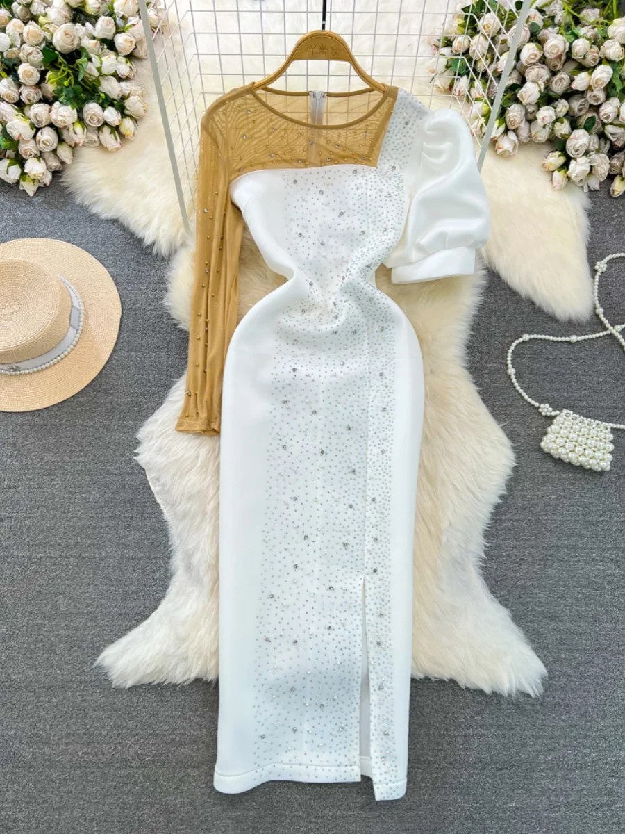 Ele Abendkleid Ball High Socie Lady Personali Me Splice Round Ne Waist in Diamond Split Wrap Body Dr