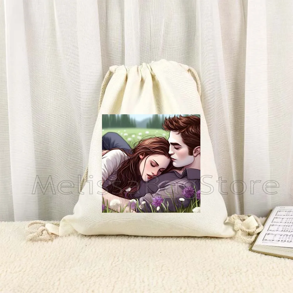 Classic Movie The Twilight Saga Edward and Bella Teen Wolf Gifts Canvas Drawstring Backpack Bags Sports Gym Sackpack String Bag