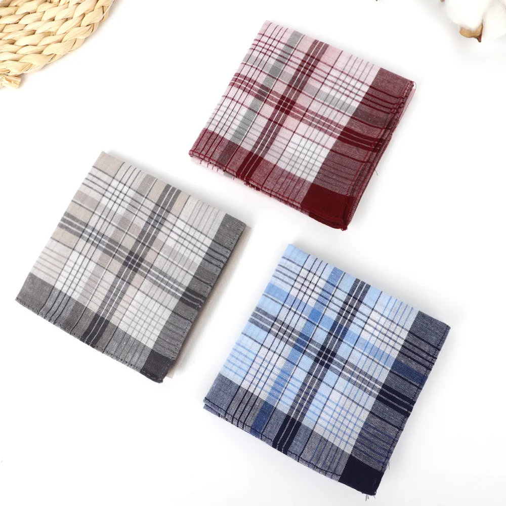 Pañuelo de algodón puro para hombre, pañuelo a cuadros clásico para ancianos, 40cm, absorción del sudor, sensación cómoda y suave, 6 uds.