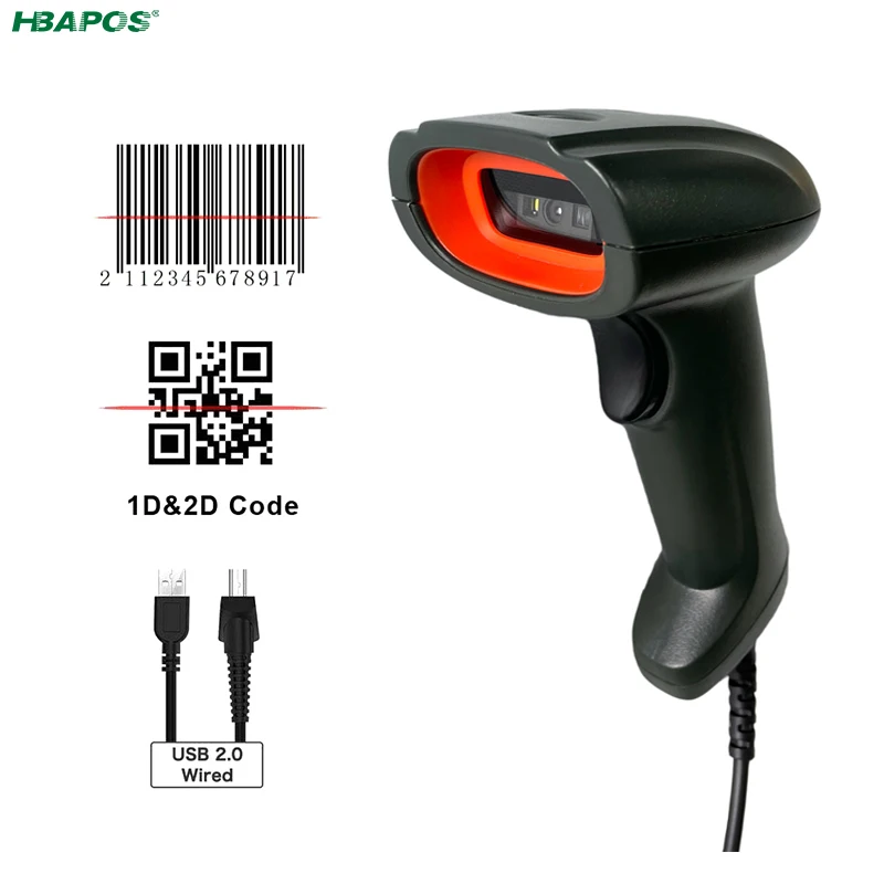 

2D Wired barcode scanner 1D&2D CMOS Supermarket Handhel Barcode Bar Code Scanner Reader QR Wired USB Platform for POS