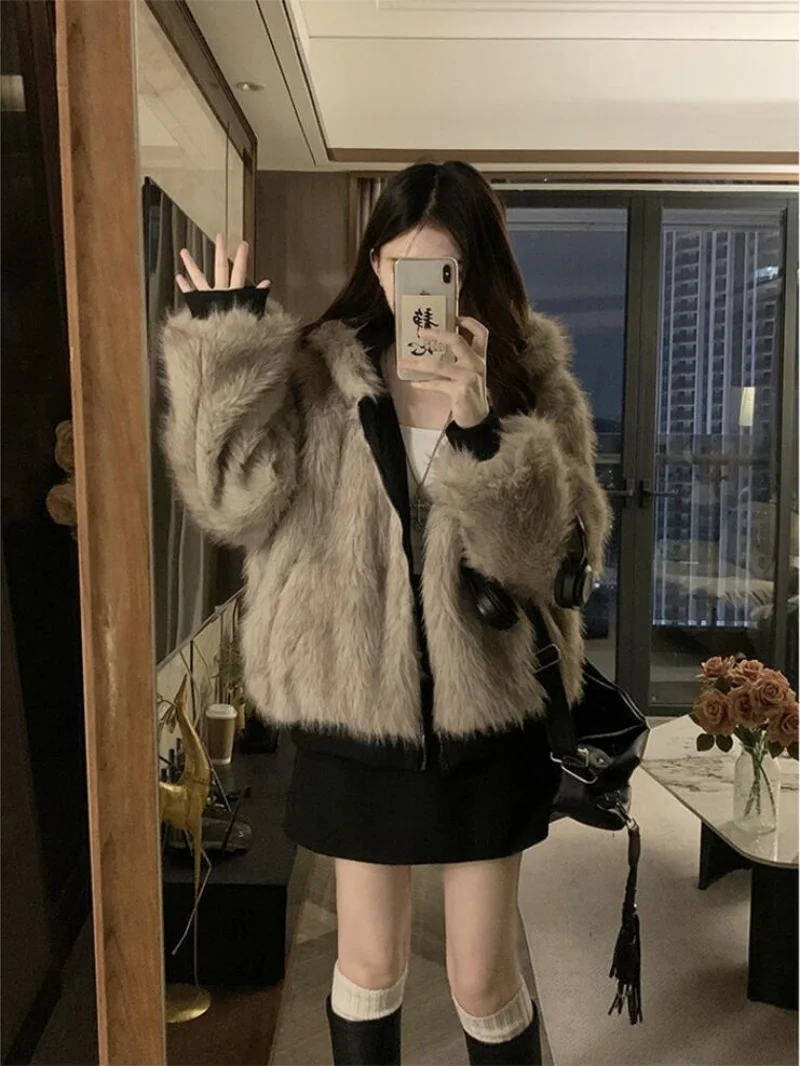 

Double Sided Winter Coat Women Clothing Imitation Mink Fur Fur Hooded Cotton Jacket Female Warm Cotton-padded Clothes Outerwea