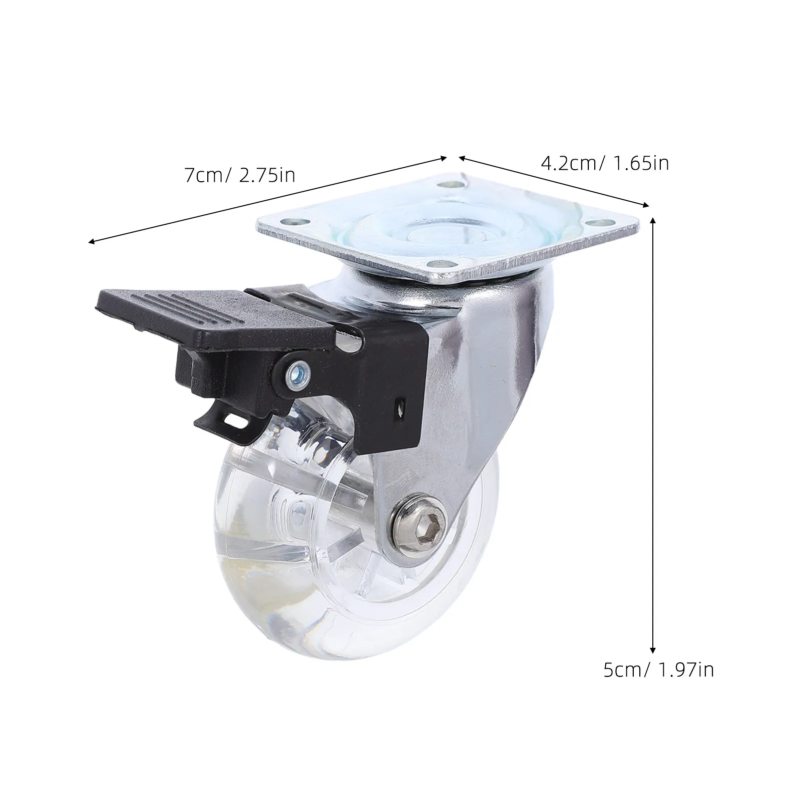 4Pcs Brake Swivel Trolley Casters Transparent Clear Heavy Duty Furniture Wheels Smooth Silent Rolling for Office Chair Desk