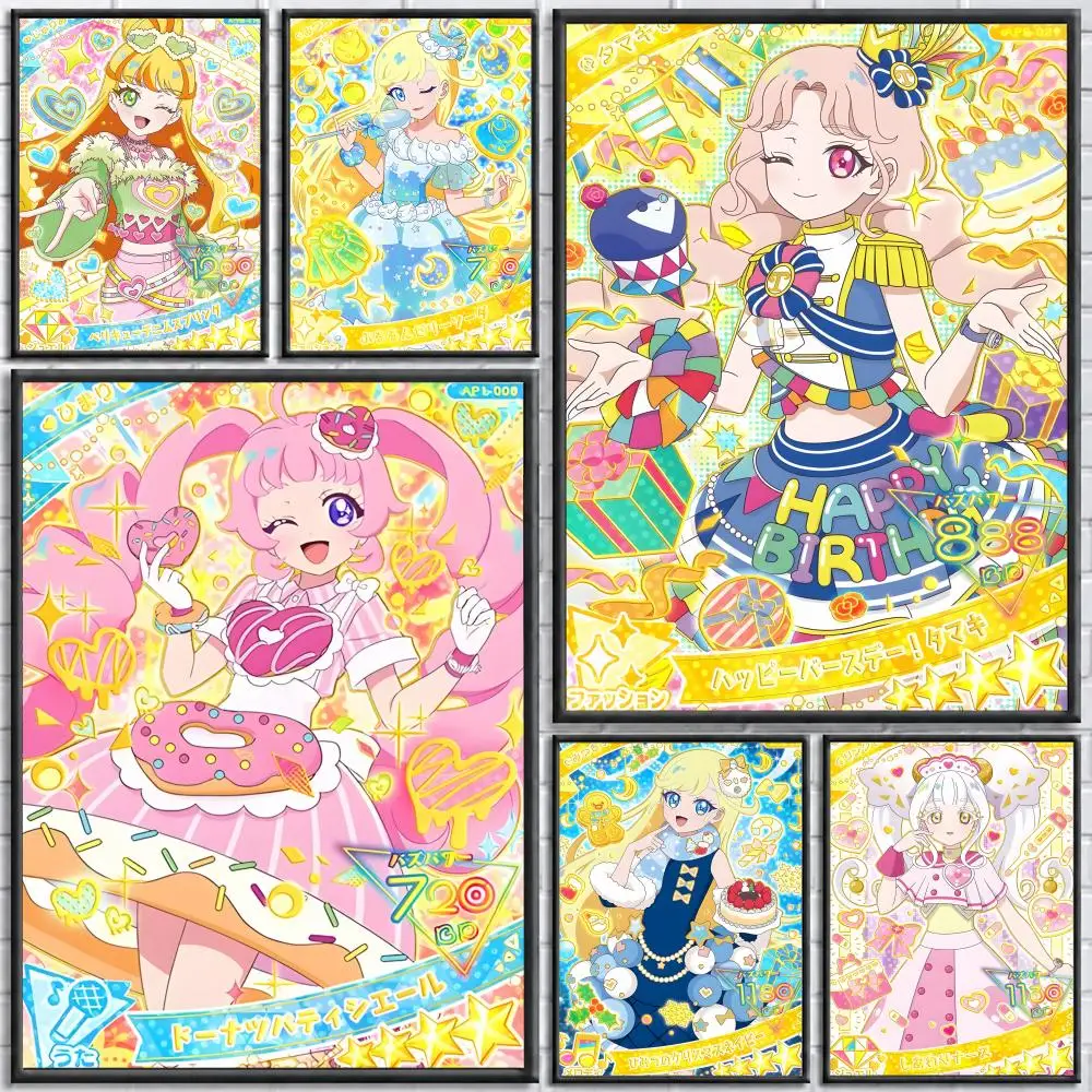 Anime Himitsu no Aipri Poster Self-adhesive Art Waterproof Paper Sticker Coffee House Bar Room Wall Decor