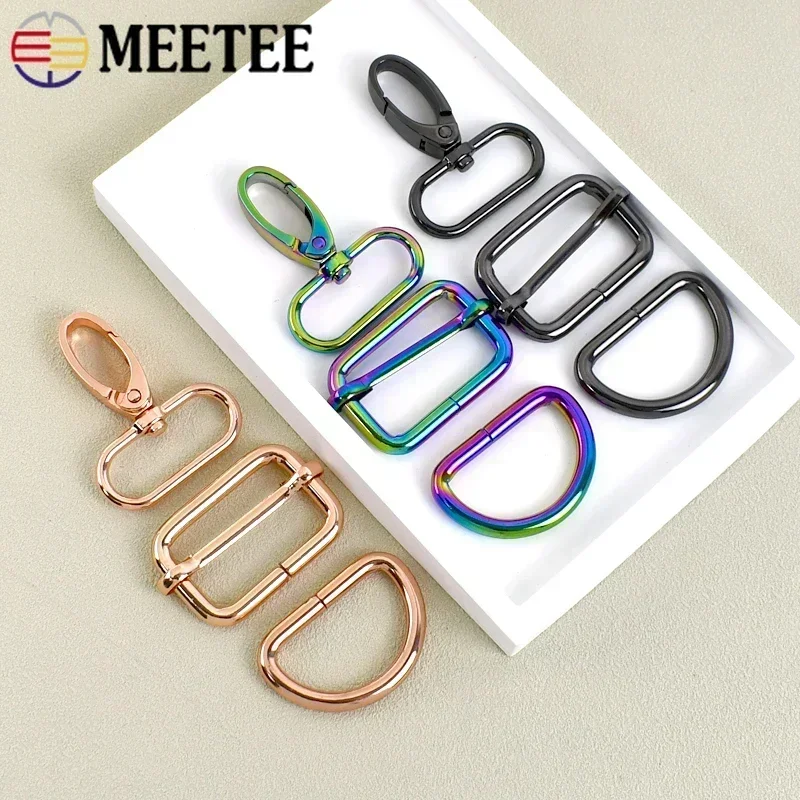 5Sets Meetee 16-38mm Metal Buckle D Ring Carabiner Hook Clasp Bag Strap Adjust Slider Webbing Buckles DIY Hardware Accessories