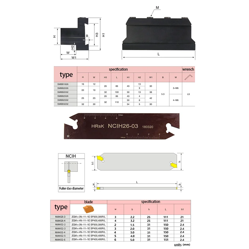 KaKarot Grooving Cut-Off Cutter Holder SMBB2026/SMBB2526/SMBB2032/SMBB3232 Carbide InsertsNCIH26-2 NCIH32-3 NCIH32-4Cut Lathe Cu